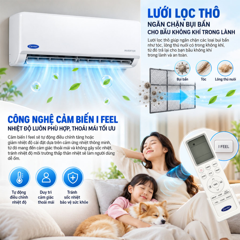 Máy lạnh Inverter 1.5HP Carrier 38/42XIT012-02M1253 - Hàng chính hãng