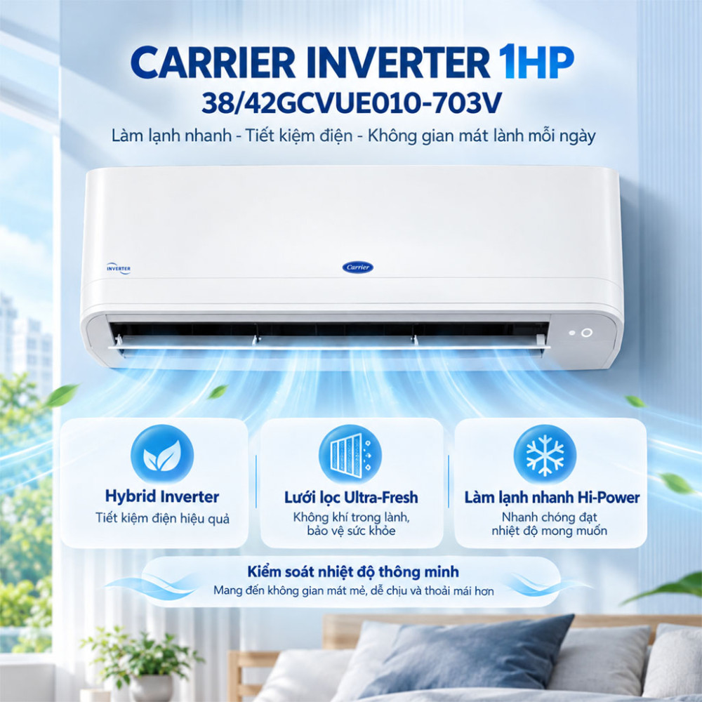 Máy lạnh Inverter 1HP Carrier 38/42GCVUE010-703V - Hàng chính hãng