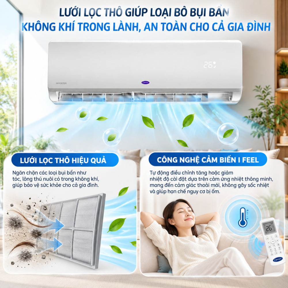 Máy lạnh Inverter 1HP Carrier 38/42XIT009-02M1253 - Hàng chính hãng