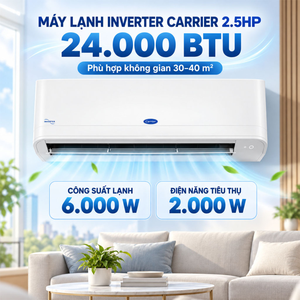 Máy lạnh Inverter 2.5HP Carrier 38/42GCVUE024-703V - Hàng chính hãng