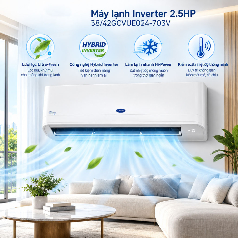 Máy lạnh Inverter 2.5HP Carrier 38/42GCVUE024-703V - Hàng chính hãng