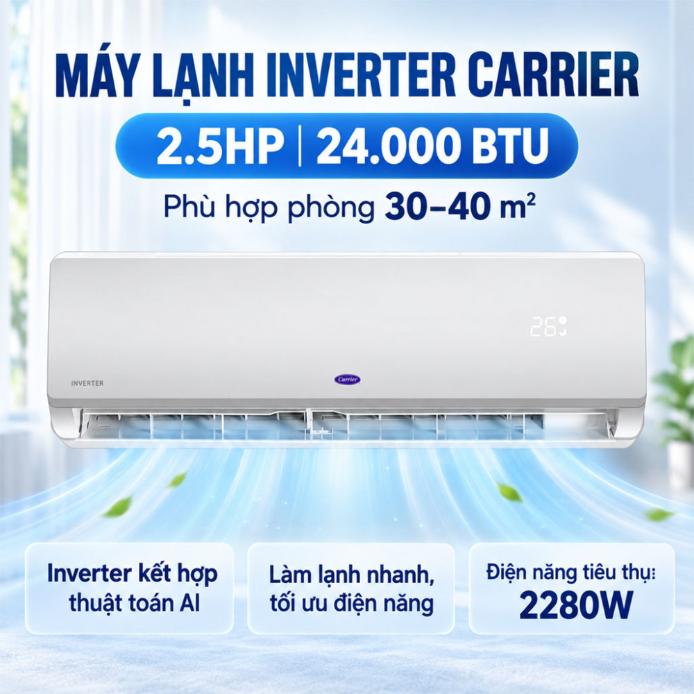 Máy lạnh Inverter 2.5HP Carrier 38/42XIT024-02M1253 - Hàng chính hãng