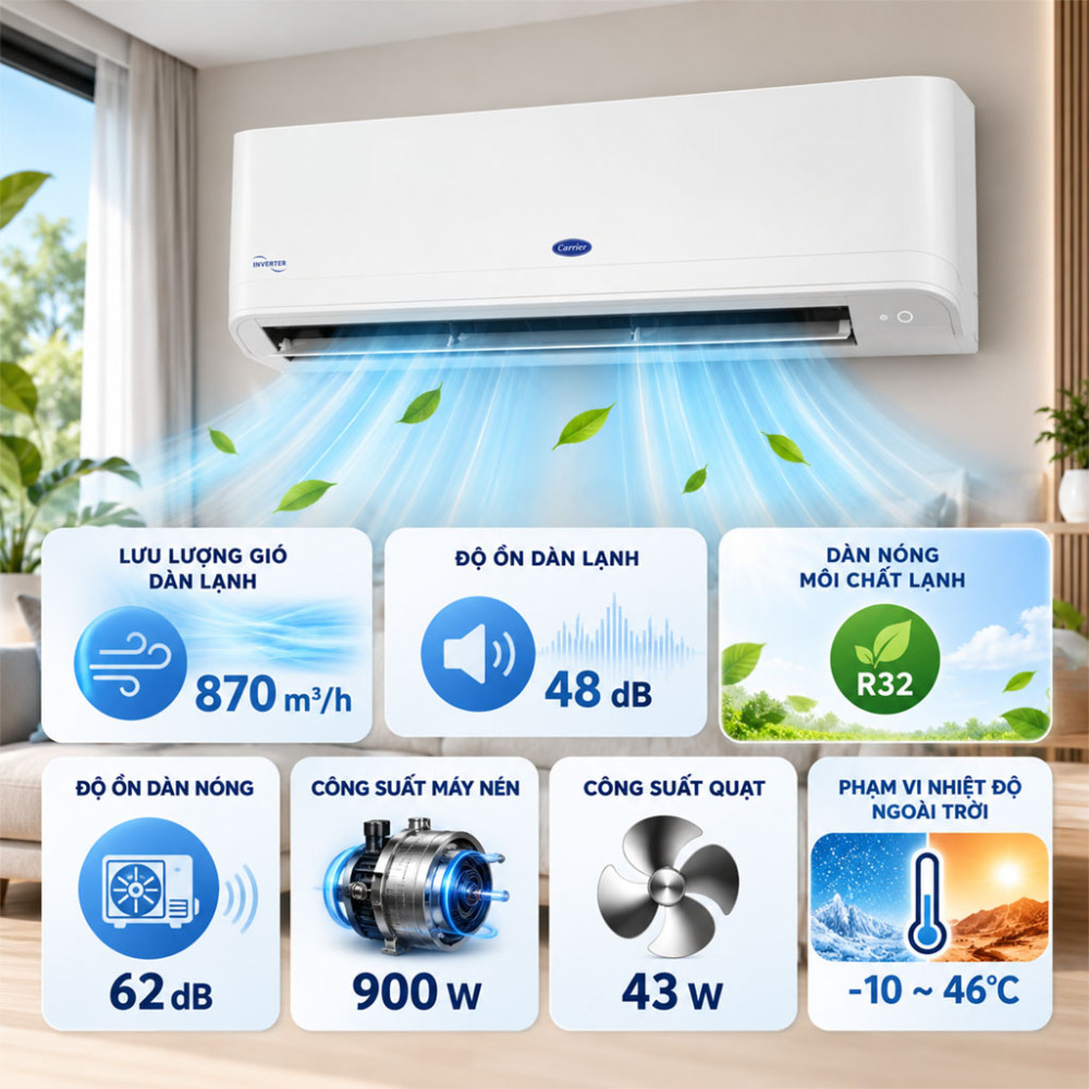 Máy lạnh Inverter 2HP Carrier 38/42GCVUE018-703V - Hàng chính hãng