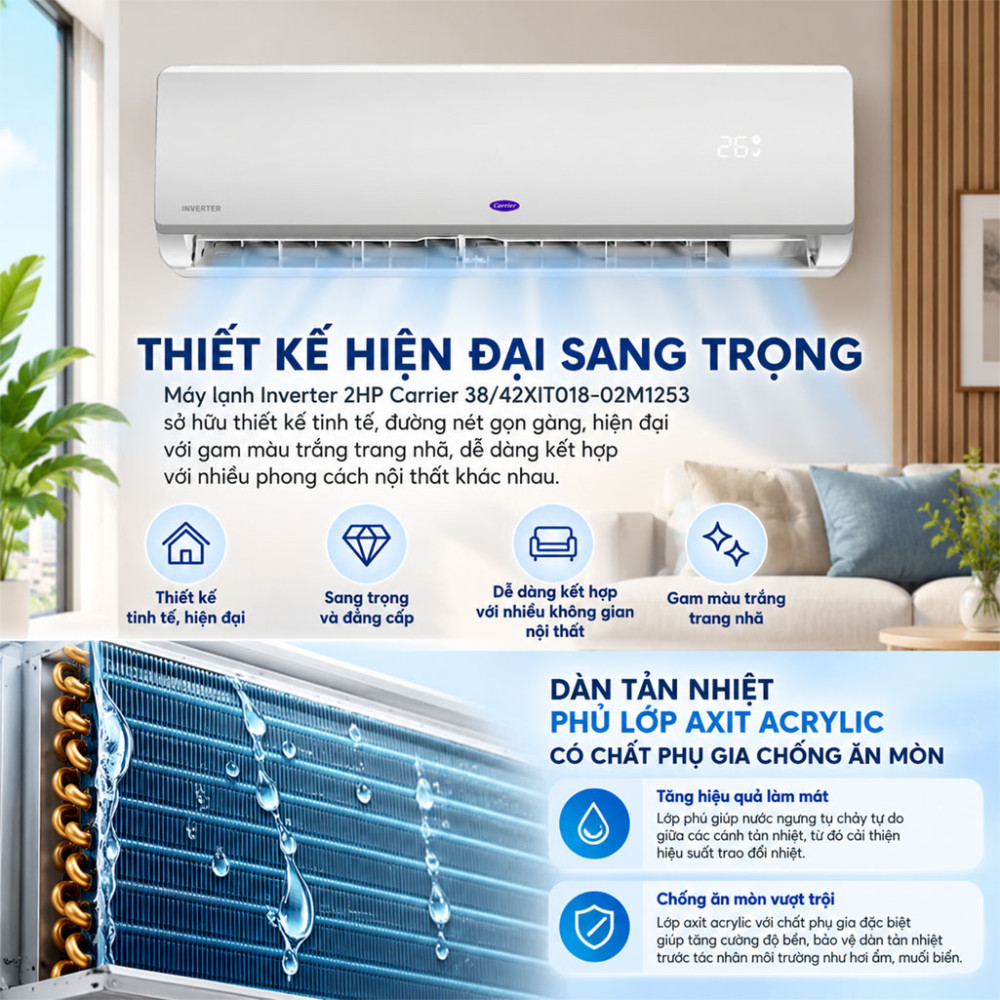 Máy lạnh Inverter 2HP Carrier 38/42XIT018-02M1253 - Hàng chính hãng