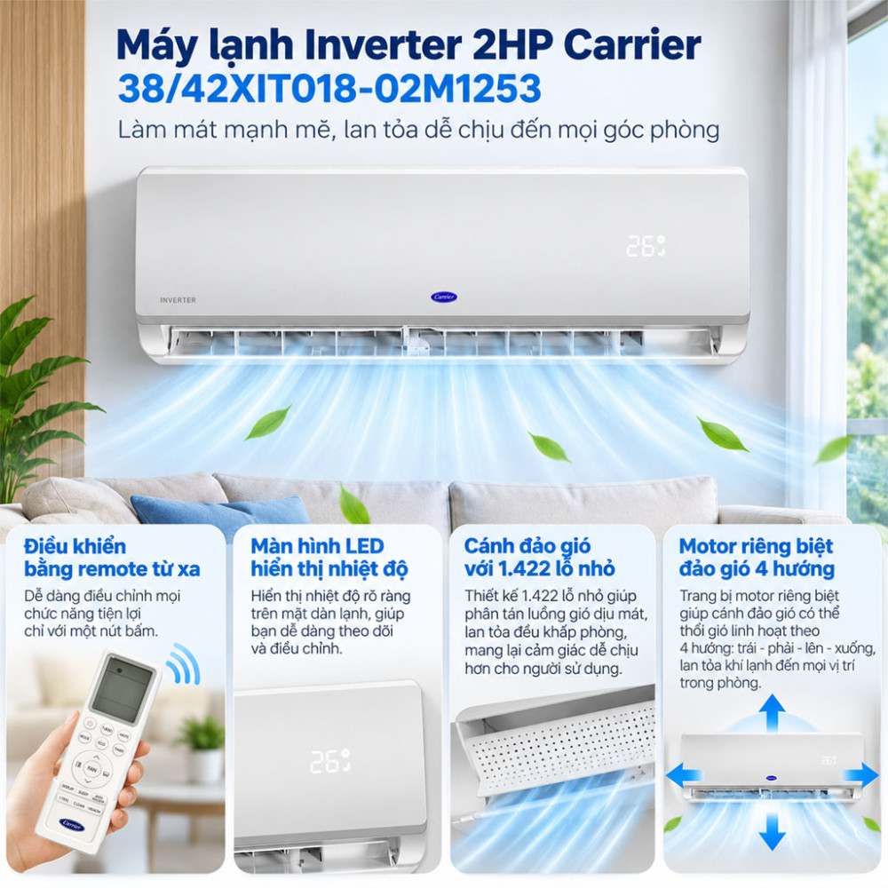 Máy lạnh Inverter 2HP Carrier 38/42XIT018-02M1253 - Hàng chính hãng