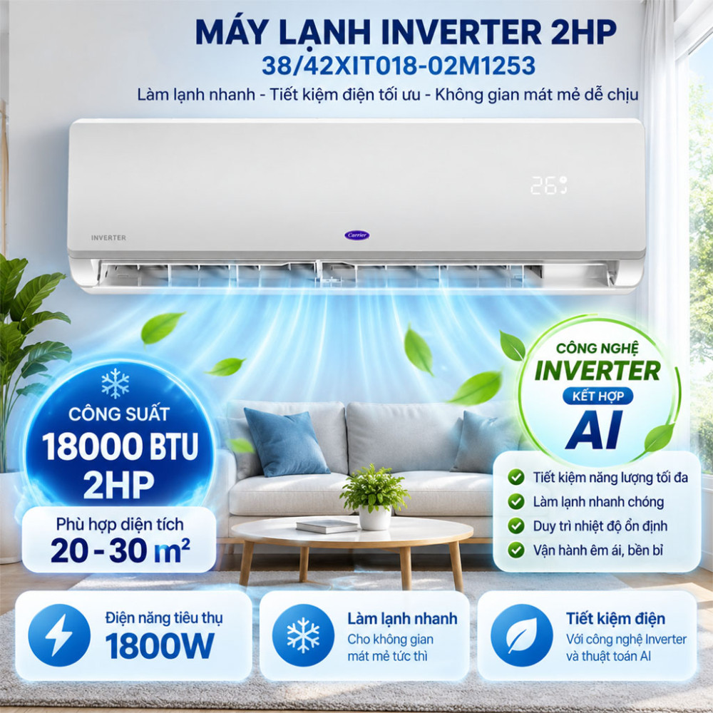 Máy lạnh Inverter 2HP Carrier 38/42XIT018-02M1253 - Hàng chính hãng