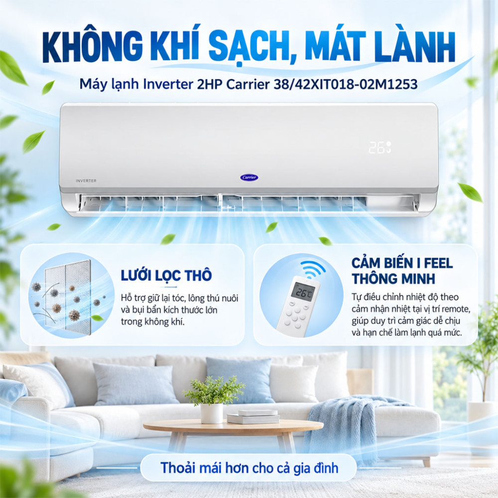 Máy lạnh Inverter 2HP Carrier 38/42XIT018-02M1253 - Hàng chính hãng