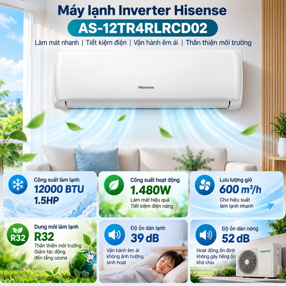 Máy lạnh Inverter Hisense AS-12TR4RLRCD02 - Hàng chính hãng
