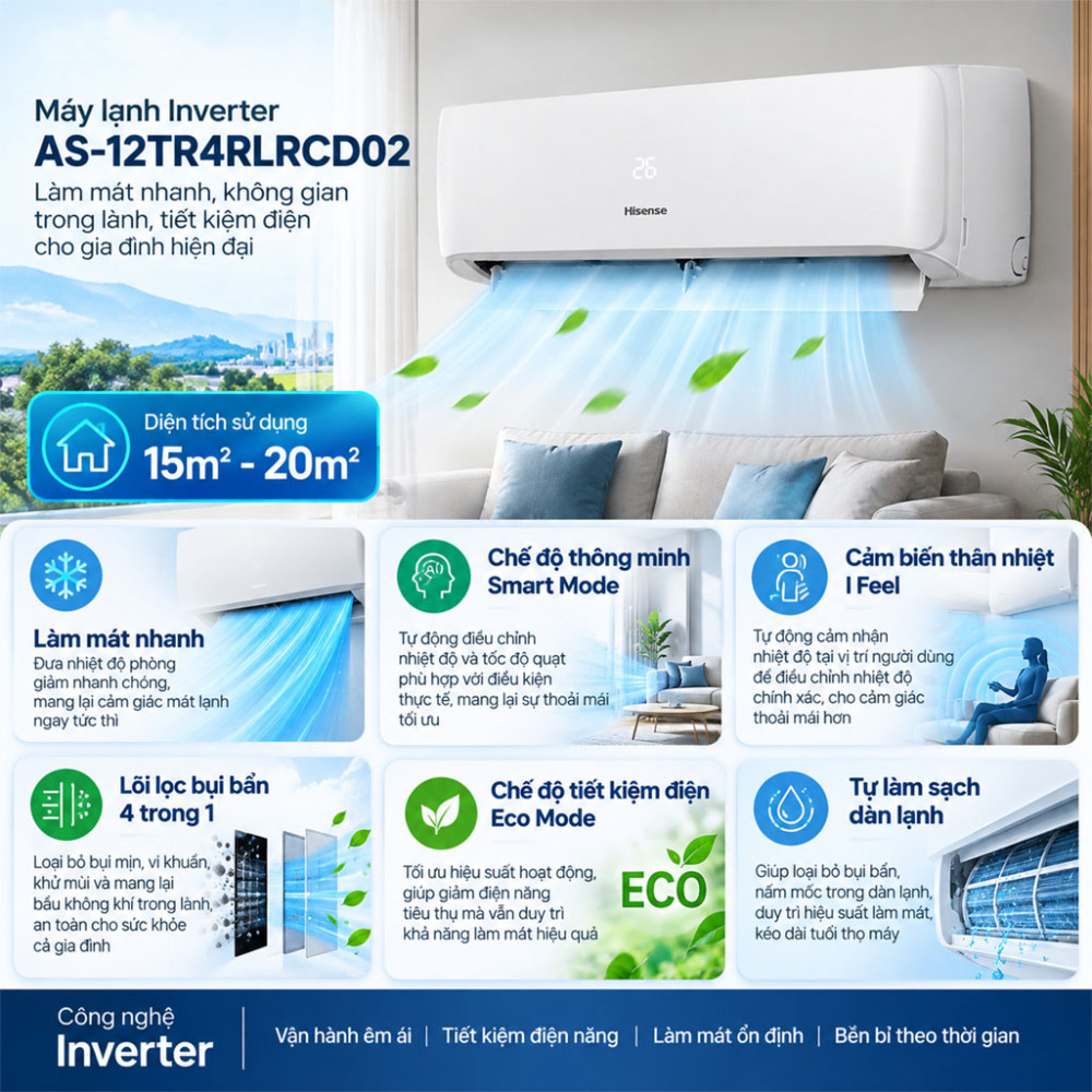 Máy lạnh Inverter Hisense AS-12TR4RLRCD02 - Hàng chính hãng