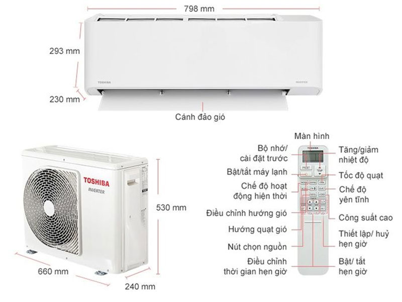 Chi tiết của máy lạnh Inverter Toshiba RAS-H10PKCVG-V/RAS-H10PACVG-V