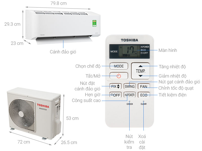 Chi tiết của máy lạnh Inverter Toshiba RAS-H13C2KCVG-V/H13C2ACVG-V