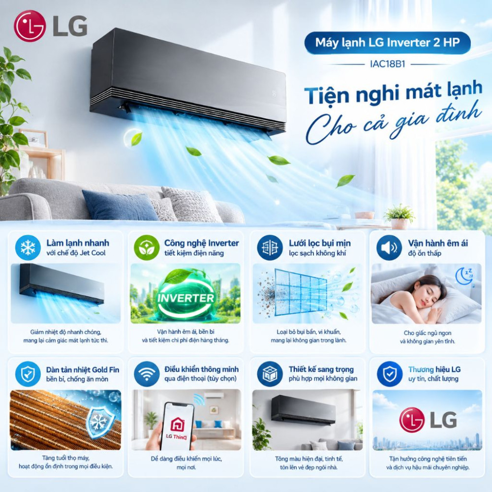 Máy lạnh LG Inverter 2 HP IAC18B1 - Hàng chính hãng