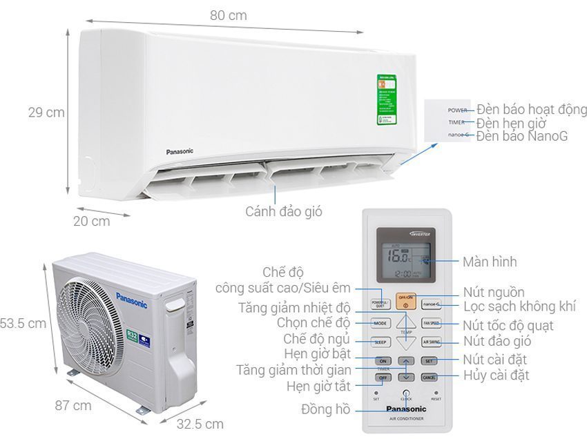 Cấu hình của máy lạnh Panasonic CU/CS-N12UKH-8