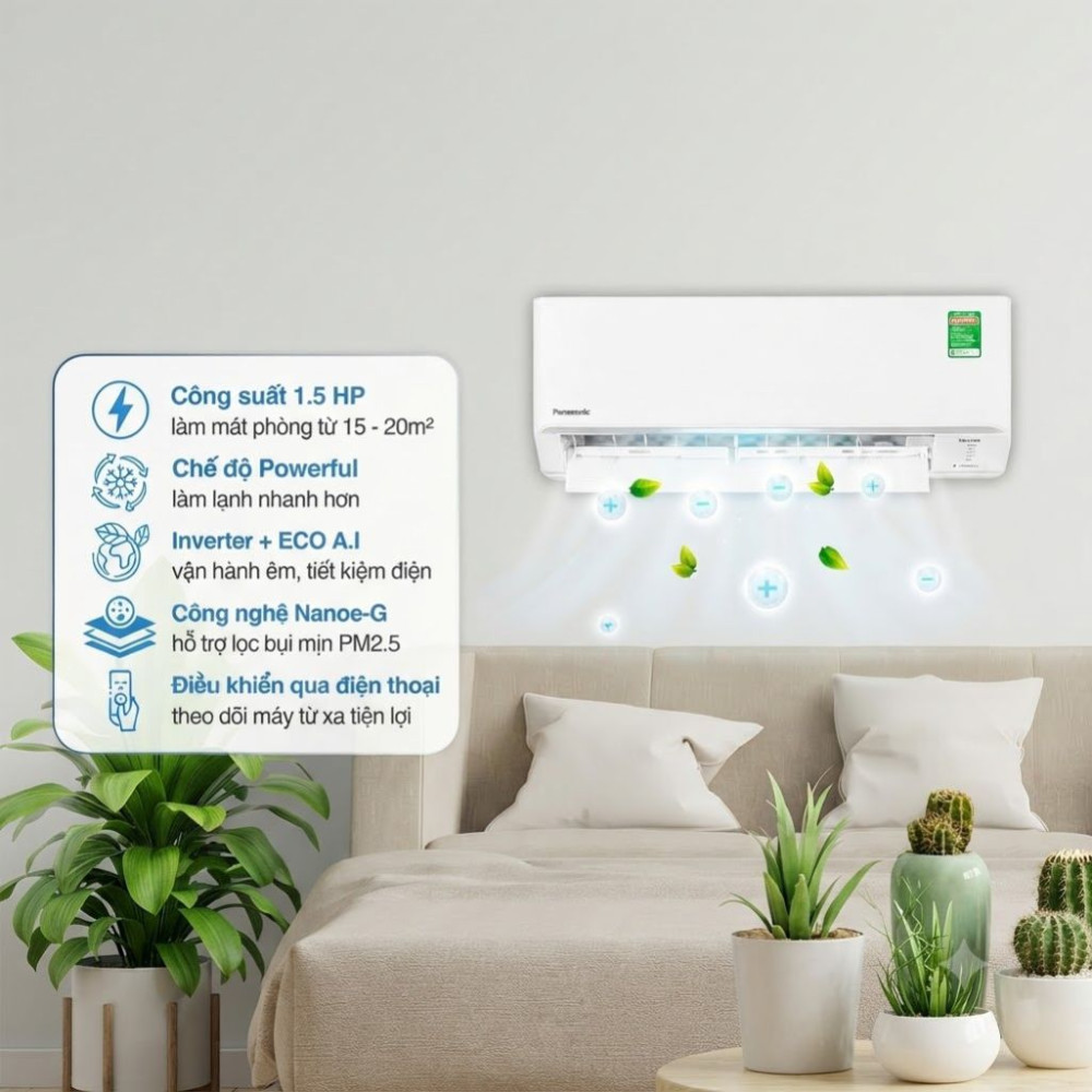 Máy lạnh Panasonic Inverter 1.5 HP CU/CS-PU12CKH-8D - Hàng chính hãng