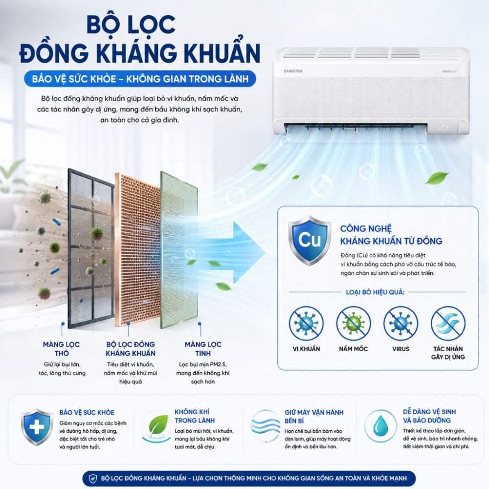 Máy lạnh Samsung AI windFree 9.000 BTU AR60H10D1MWNSV - Hàng chính hãng