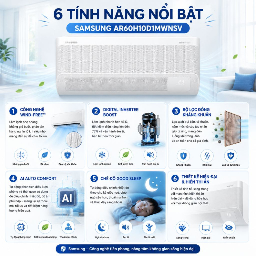 Máy lạnh Samsung AI windFree 9.000 BTU AR60H10D1MWNSV - Hàng chính hãng