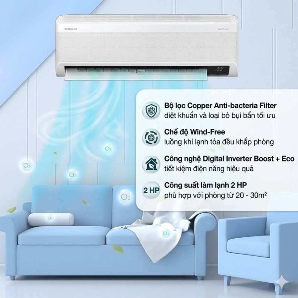 Máy lạnh Samsung Wind-Free Inverter 2 HP AR18CYFAAWKNSV - Hàng chính hãng