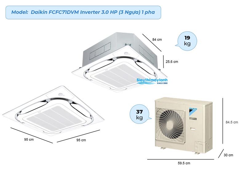 Bộ sản phẩm gồm có 1 dàn lạnh, 1 dàn nóng và 1 mặt nạ