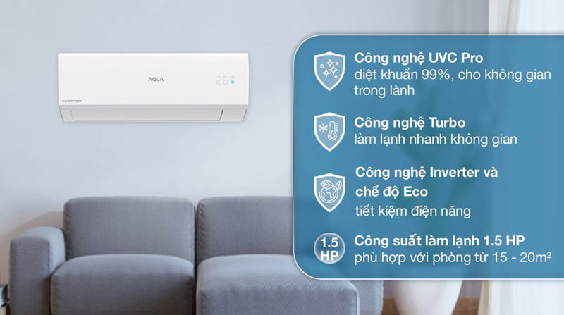 Tính năng nổi bật của máy lạnh Aqua inverter 1.5 HP AQA-RUV13RB2