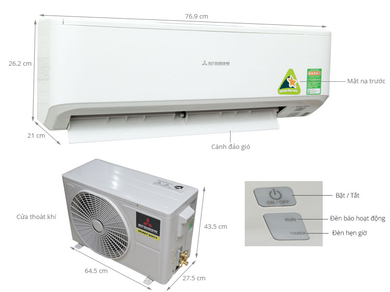 Kích thước của máy lạnh Mitsubishi Heavy Inverter SRK18YYP-W5