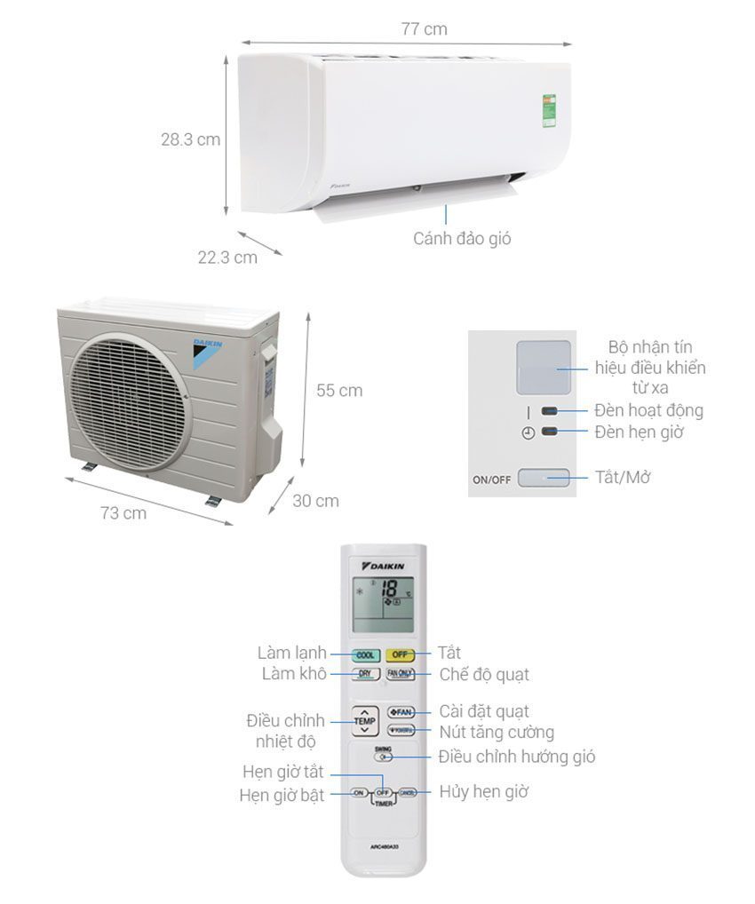 Chi tiết bộ phận của máy lạnh một chiều Daikin FTC35NV1V/RC35NV1V