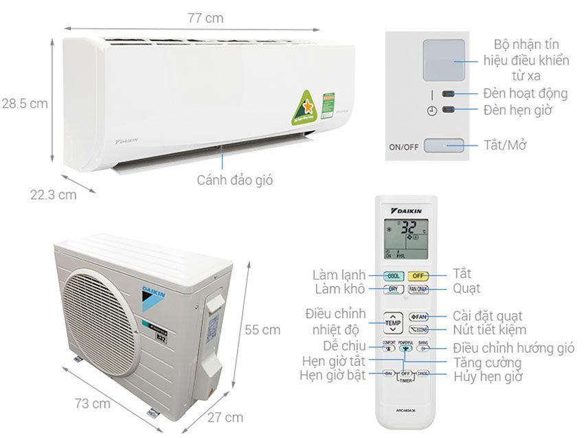 Chi tiết của máy lạnh một chiều inverter Daikin FTKQ35SAVMV/RKQ35SAVMV