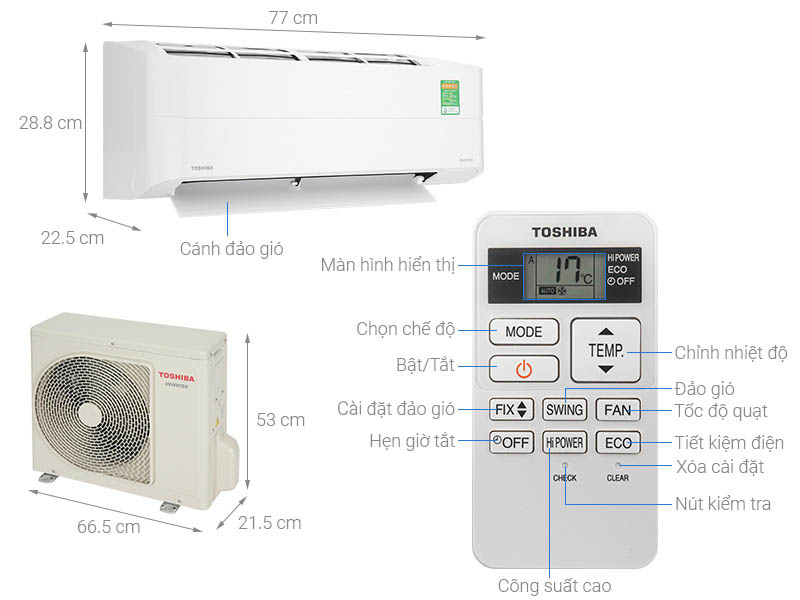 Kích thước của máy lạnh Toshiba Inverter RAS-H10S4KCV2G-V