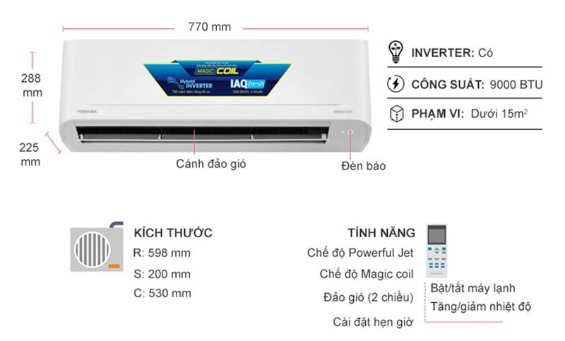 Kích thước của máy lạnh Toshiba RAS-H10H4KCVG-V