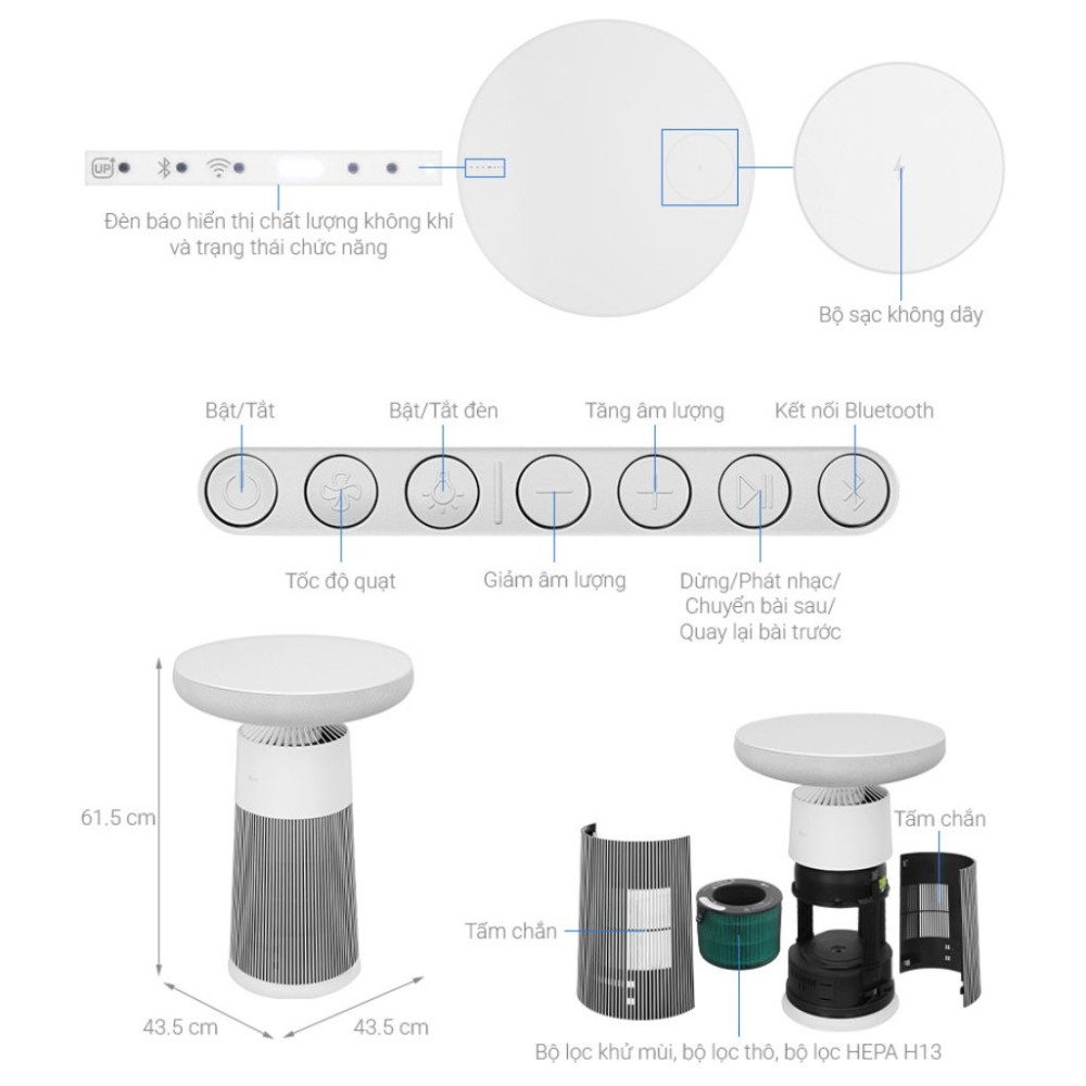 Máy lọc không khí kèm loa LG PuriCare Aero Speaker AS20GSHU0.ABAE - Hàng chính hãng