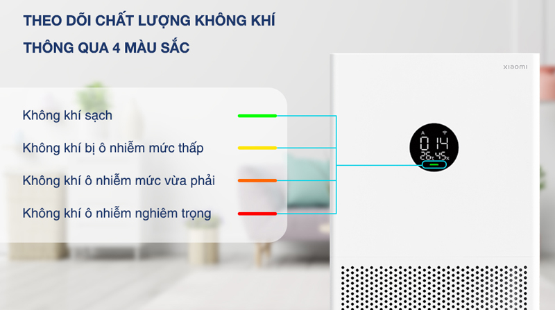 Có đèn LED hiển thị mức độ không khí: xanh dương – tốt, xanh lá – trung bình, đỏ - kém