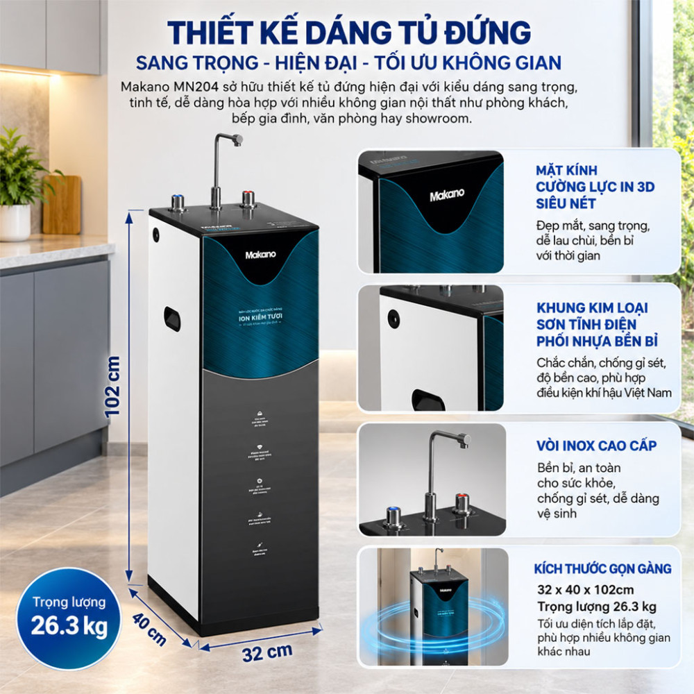 Máy lọc nước ion kiềm tươi nóng nguội Makano MN204 - Hàng chính hãng