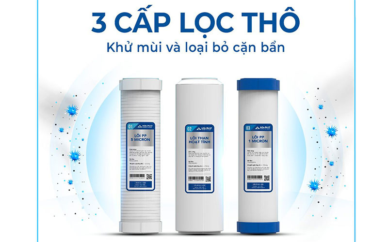 3 cấp lọc thô của Máy lọc nước RO tủ đứng Hòa Phát HPR522