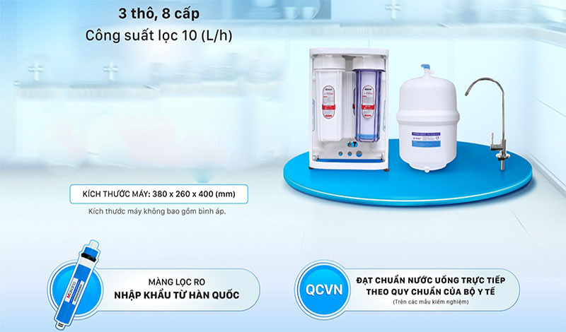 8 cấp lọc của Máy lọc nước RO không vỏ tủ dùng cốc Makano MKW-35008D