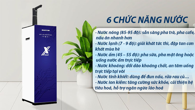 6 chức năng nước của Máy lọc nước RO nóng lạnh nguội Makxim MAK-X6.0