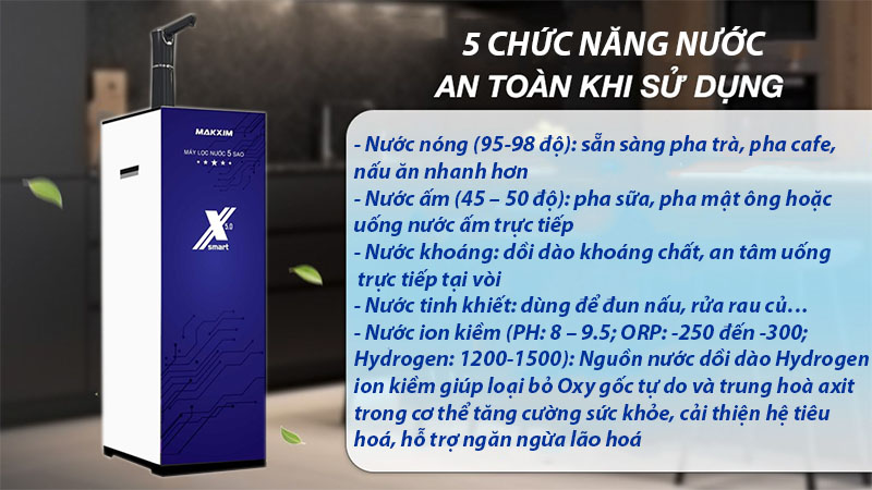 5 chức năng nước của Máy lọc nước RO nóng nguội Maksim MAK-X5.0