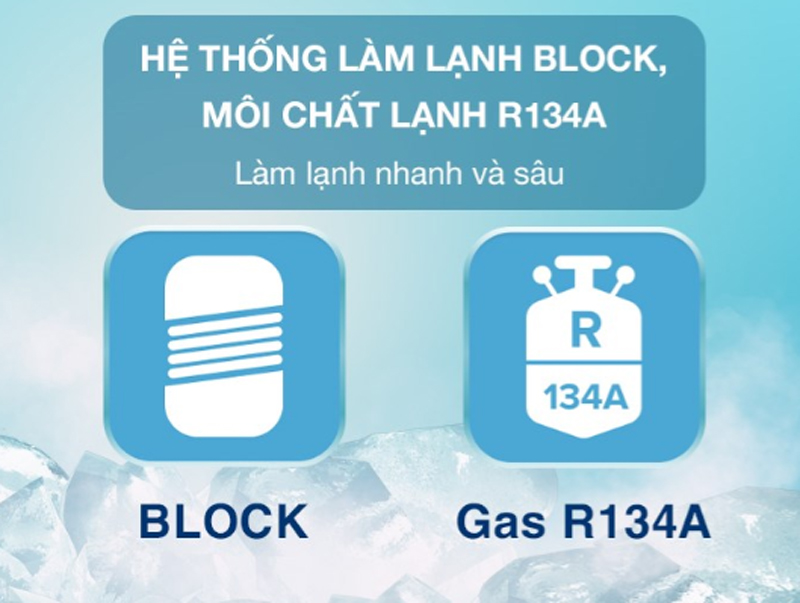 Công nghệ làm lạnh bằng Block với gas R134a, làm lạnh nhanh và sâu