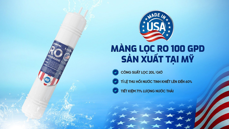 Máy lọc nước Karofi KAQ-U05 Pro có màng lọc RO 100 GPD thay nhanh Purifim sản xuất tại Mỹ