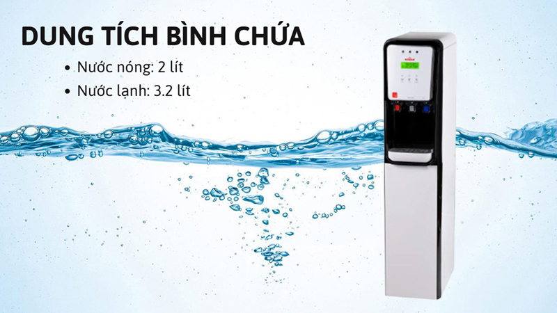 Bình chứa nước  nóng 2 lí,t nước lạnh 3.2 lít, đáp ứng nhu cầu sử dụng cho đông người.