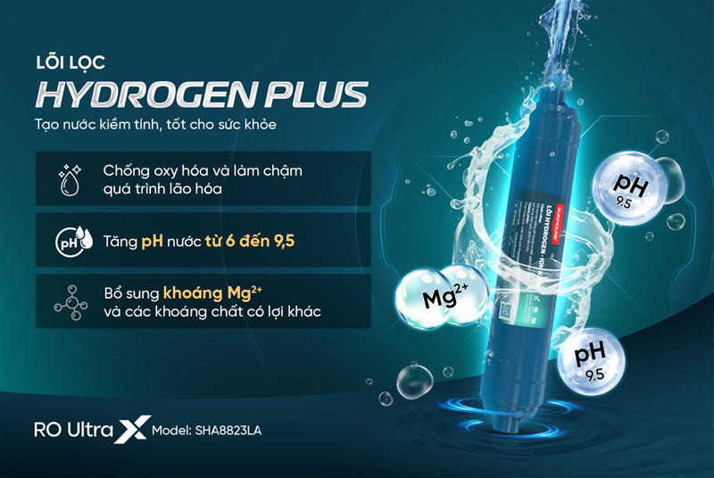 Lõi lọc Hydrogen Plus có tác dụng cân bằng độ PH và tạo ra nguồn nước Hydrogen tố cho sức khỏe