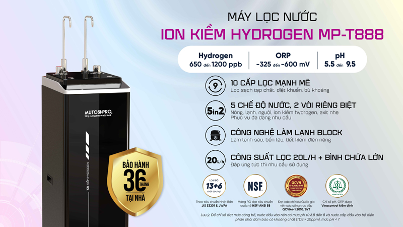 Tính năng nổi bật của máy lọc nước ion kiềm Hydrogen Mutosi MP-T888