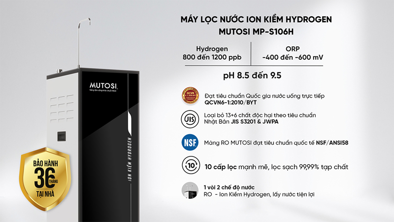 Tính năng nổi bật của máy lọc nước ion kiềm Hydrogen Mutosi MP-S106H