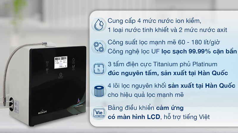 Tính năng nổi bật của máy lọc nước điện giải ion kiềm Robot IonPrince 37