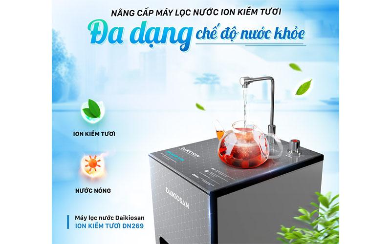 2 loại nước của Máy lọc nước ion kiềm tươi nóng nguội Daikiosan DN269