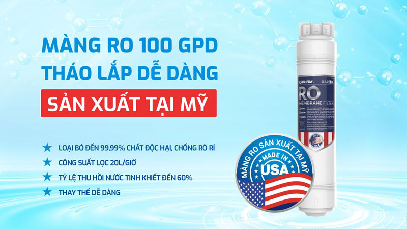 Màng lọc RO 100 GPD sản xuất tại Mỹ loại bỏ 99,9% các chất độc hại