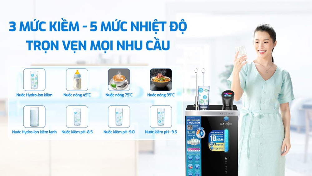 Máy lọc nước nóng lạnh Hydro-ion kiềm Karofi KAE-S88 PROMAX - Hàng chính hãng