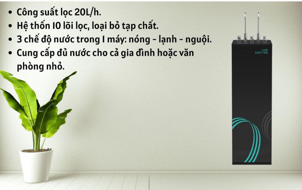 Công suất lọc mạnh mẽ, cung cấp đủ nước cho cả gia đình hoặc văn phòng nhỏ.
