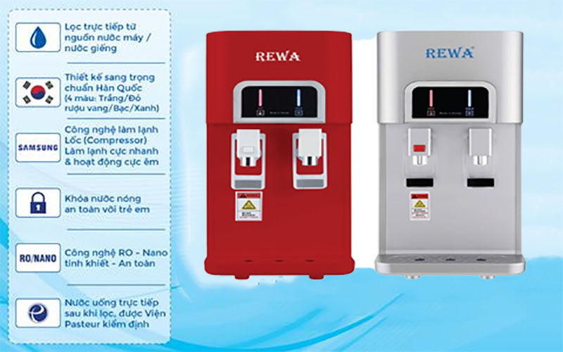 Máy lọc nước nóng lạnh Rewa RW-RO.NA-218 ( Đỏ, Bạc )