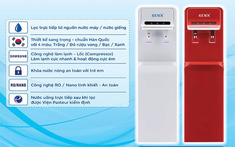 Máy lọc nước nóng lạnh Rewa RW-RO.NA-800S ( Đỏ, Bạc )