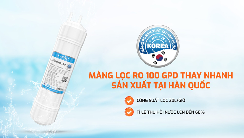 Máy sử dụng màng lọc RO 100 GPD thay nhanh sản xuất tại Hàn Quốc