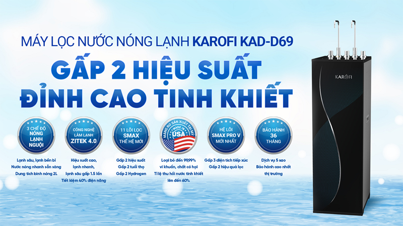 Máy lọc nước nóng lạnh Karofi KAD-D69 - Hàng chính hãng
